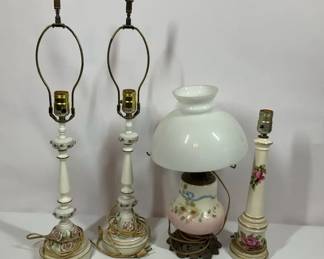 Vintage Floral Porcelain Table Lamps  Hurricane Lamp