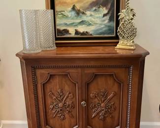 Traditional Wood Accent Cabinet Carved Floral Doors