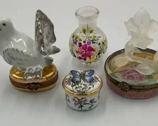 Limoges Rochard Trinket Box, Halcyon Days, Bird  Flora