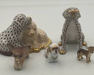 Herend Hand Painted Porcelain Dogs w Mini Animal Figurines Mixed Lot