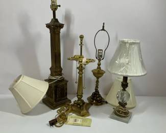 Vintage Brass  Crystal Table Lamps w Shades
