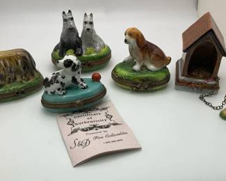 Peint Main Limoges Dog Trinket Boxes Collection Hand Painted French Porcelain, Limited Edition