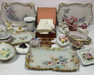 Porcelain Floral Serving and Vanity Collection with Goebel Vase, Lenox And More