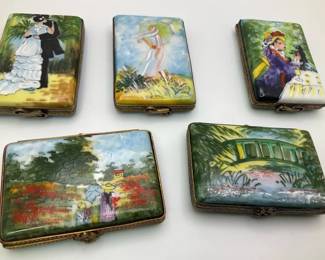 Peint Main Limoges MonetInspired Trinket Boxes  Hand Painted French Porcelain Art Scenes 5 Pieces