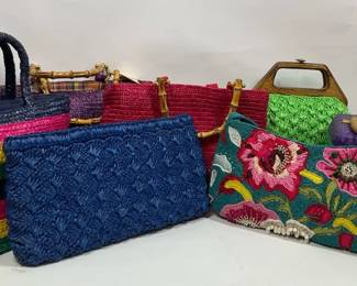 Woven  Beaded Handbags, Straw, Raffia, Bamboo Handle Styles