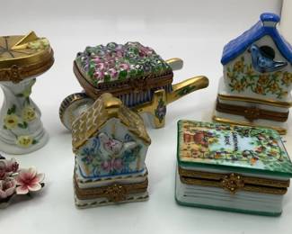 Peint Main Limoges Trinket Boxes  Miniature Figurines  Birdhouse, Book, Floral  Garden Theme Lot