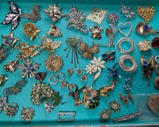 Vintage Costume Jewelry Brooch Collection, Rhinestone, Enamel, Figural  Floral Assortment