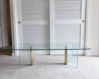 MCM glass and brass coffee table