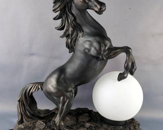 Rearing Horse Table Lamp With Globe, 17.5" x 15" x 7"