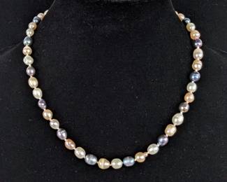 Genuine Black And White Pearl Necklace, 19"