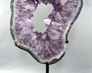 Brazilian Amethyst Geode Portal/Slice On Metal Display Stand, 18.25" x 11.25", 7.5kg 