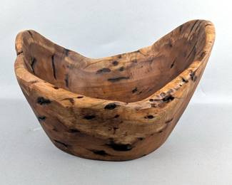 Live Edge Carved Wood Bowl, 9.75" x 8" x 6" 