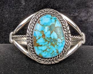 Sterling Silver And Sonoran Gold Turquoise Cabochon Bangle Bracelet, 925 Silver, Artist Signed "K", 2.43"