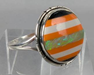 Sterling Silver And Balloon Opal Mosaic Ring, 925 Silver, Size 8