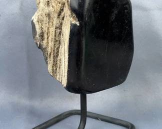 Indonesian Petrified Wood Specimen On Metal Display Stand, 7.25" Tall