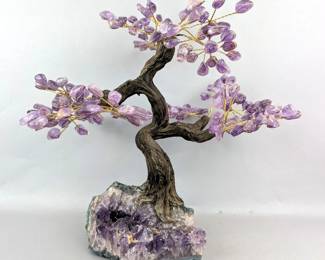 Polished Amethyst Gemstone Tree On Glazed Wood Base, 179 Stones, 14" Tall