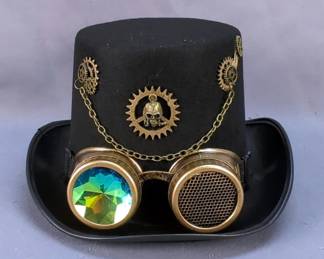 Steampunk Top Hat With Goggles And Gear Decorations 6" Tall x 12.25" Long x 10.25" Wide