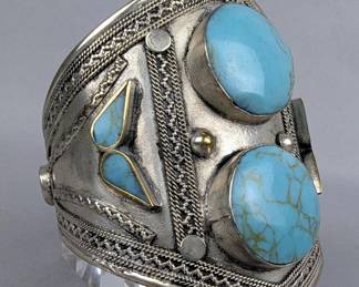 Polished Turquoise Cabochon Cuff Bracelet
