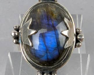 Sterling Silver And Labradorite Cabochon Ring, 925 Silver, Size 8