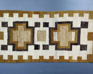 Navajo Rug With Geometric Pattern, 18" x 35" 