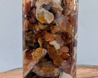 Raw Opal Stones In Jar With Water, 4.75" Tall 