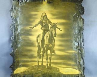 Native American On Horseback Decoupage Wall Art, Signed V. Salmons 1979