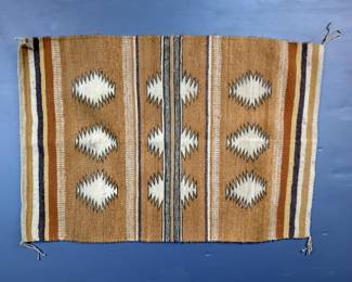 Navajo Woven Tribal Style Blanket With Geometric Designs, 26" x 38" 