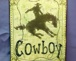 Cowboy Metal Sign With Image Of Bronco Busting, 12.5" x 9.5" 