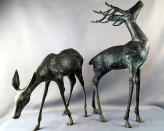 Bronze Style Deer Sculptures, Qty 2