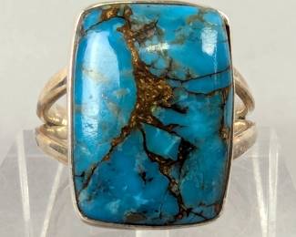 Copper Turquoise Cabochon Ring, Size 8 