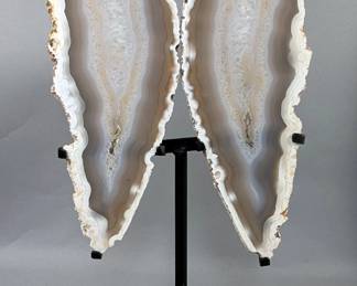 Brazilian Banded Agate Slice Wing Display On Metal Stand, 14.75" Tall