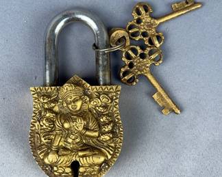 Decorated Padlock, Marked "Kunal-L", With 2 Keys, 5" x 2.5" 