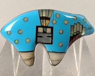 Sterling Silver, White Opal, Turquoise, Red Coral, Abalone Shell, And Mother Of Pearl Mosaic Ring, 925 Silver, Size 9 