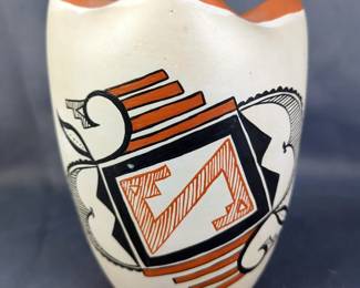 Sandia Pueblo Pottery Vase Signed By D Montoya, Marked P-140, Approx 7" Tall And 5.5" Diameter 