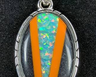 Sterling Silver And Light Blue Balloon Opal Mosaic Pendant, 925 Silver