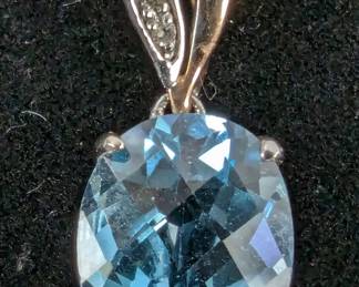10K White Gold, Diamond, And Blue Topaz Pendant