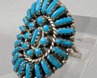 Sterling Silver And Turquoise Needle Point Ring, 925 Silver, Size 8