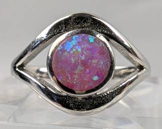Sterling Silver And Polished Pink Opal Ring, 925 Silver, Size 7 