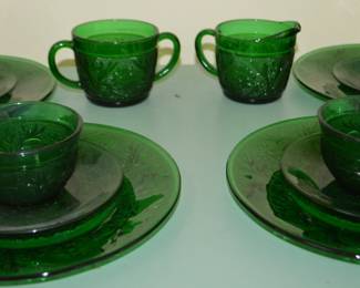 green depression glass set