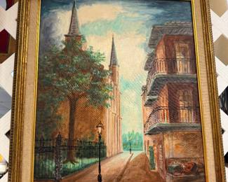 Pretty New Orleans framed oil painting