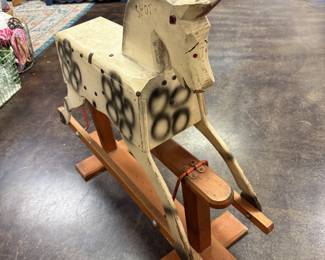 1950s Leeway wooden rocking horse on a trestle base