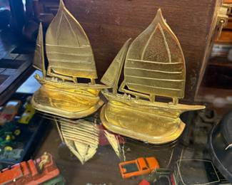 vintage brass sailboat book ends