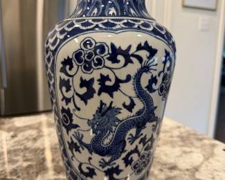 vintage blue and white dragon vase