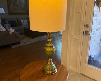 MCM brass and green metal Rembrandt lamp