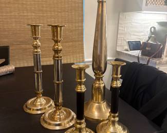 pretty brass/silver, black/brass and tall brass vintage candlesticks