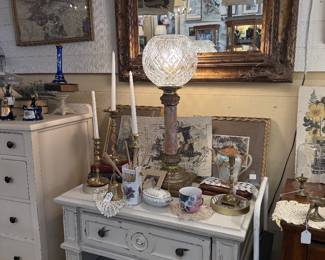 Vintage Marble & Brass lamp with crystal globe