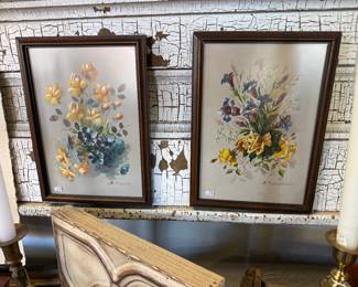 framed floral prints - small vintage wall art