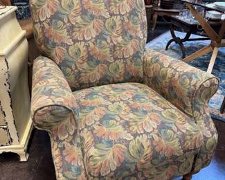 Hi-Leg Push Back Recliner with floral tapestry fabric