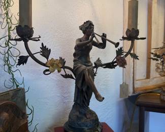 French Art Nouveau figural candelabra lamp "Danseuse, Par Rigola"