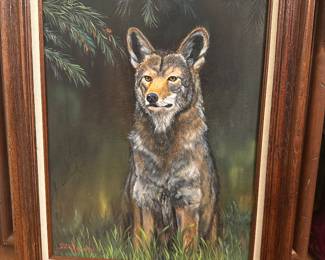 Beautiful and detailed wolf framed oil painting